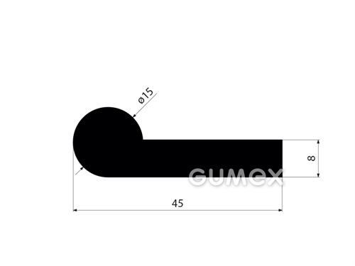 Gumový profil tvaru "P", 45x15/8mm, 70°ShA, EPDM, -40°C/+100°C, čierny